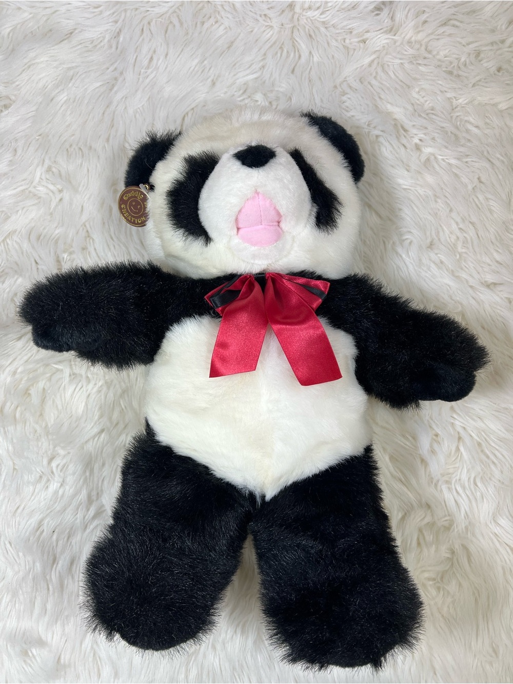 Vintage 1992 Cuddle Wit Creations Panda Bear Plush Red Bow 18”